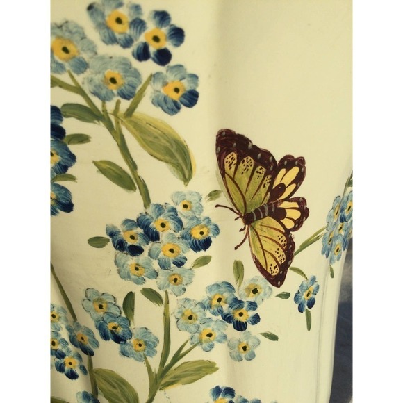 Ceramic wall pocket floral butterfly 14” blue white farmhouse cottagecore garden - Picture 3 of 12